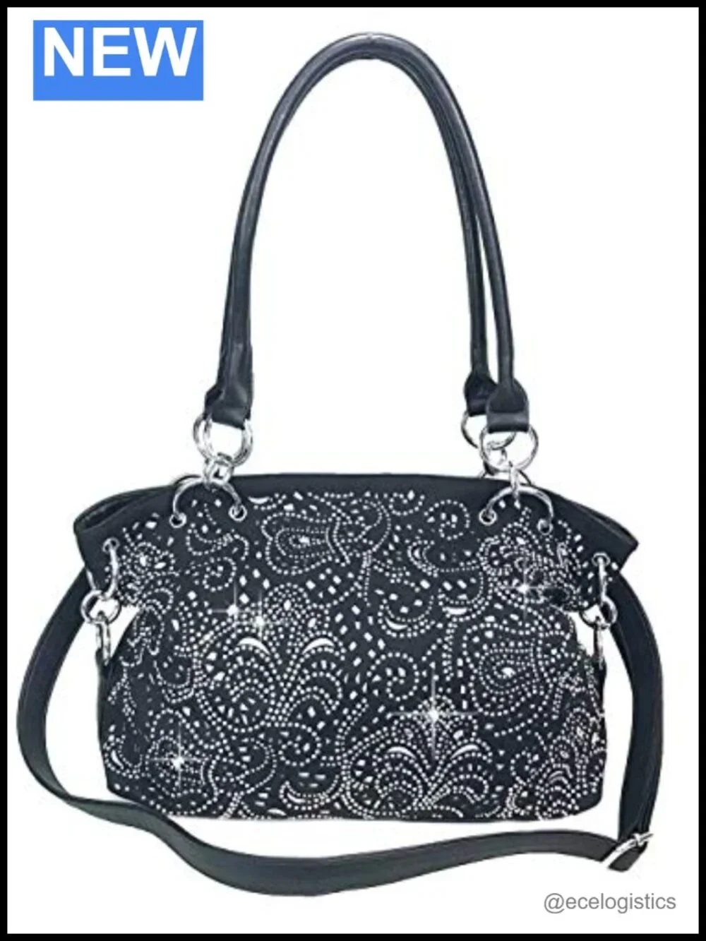 Laser Cut Bling Double Handle Purse Faux Leather Hobo Bag